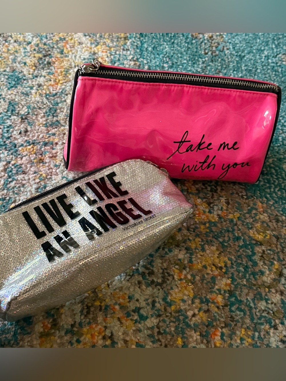 Set of Two Victoria's Secret Vinyl Cosmetic Bags